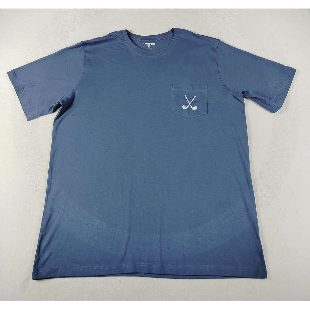 Lands' End Shirt Mens XLT Blue Super T Pocket Golf Clubs Tagless Graphic Tee